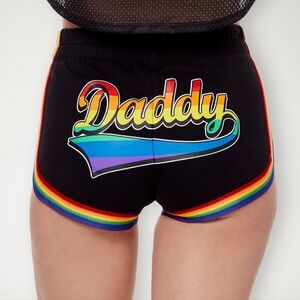 NWT Body Rage Spencer’s Rainbow Pride "Daddy" Booty Shorts Small Rainbow Sexy